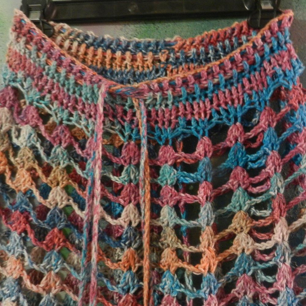 OOAK crochet boho mermaid skirt swim coverup custom handcrafted rose teal citrus - Picture 3 of 16
